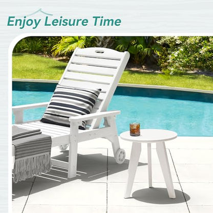 HDPE White Round Outdoor Table, Weather-Resistant, 15.8x15.8x16.7 inches, 150lbs Load Capacity, Modern Design, End Table for Patio, Porch, Deck, Living Room, Bedroom, Plant Stand | Outdoor Round Accent Table For Patio,Porch,Garden,Companion to your Chairs