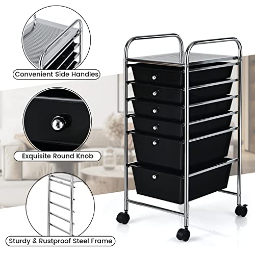 DREAMADE Rolling Cart with Storage Drawers, Utility Cart with Removable Plastic Drawers, Lockable Wheels, Art Cart for Classroom Organization Art Supplies Office Scrapbook (6 Drawers, Black) - color: Black, style: 6 Drawers
