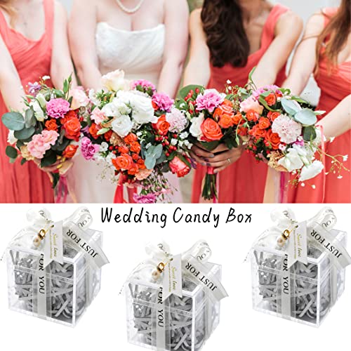 KissYou Acrylic Display Box with Lid 2 Pieces Clear Square Cube Jewelry Storage Contanier Wedding Candy Boxes - size: 2.56 x 2.56 x 2.56 Inch