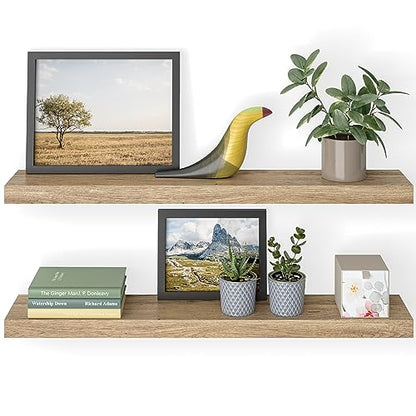 Ballucci Floating Shelves, 36" Wood Wall Shelf Set of 2, with Invisible Brackets for Bathroom, Living Room, Bedroom, Kitchen, Nursery, 6" Deep, Oak Finish - color: Natural Oak, size: 35.4 inches