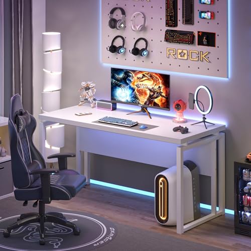 EXCEFUR White Computer Desk, Simple Wood and Metal Home Office Desk, Modern Study Writing Table Workstations for Living Room Bedroom, 53 Inch - color: White