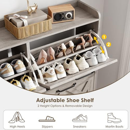 Shoe Cabinet with 4 Flip Drawers, Freestanding Shoe Organizer Cabinet, Farmhouse Narrow Shoe Storage Cabinet for Entryway, Foyer, Hallway - color: Light Grey