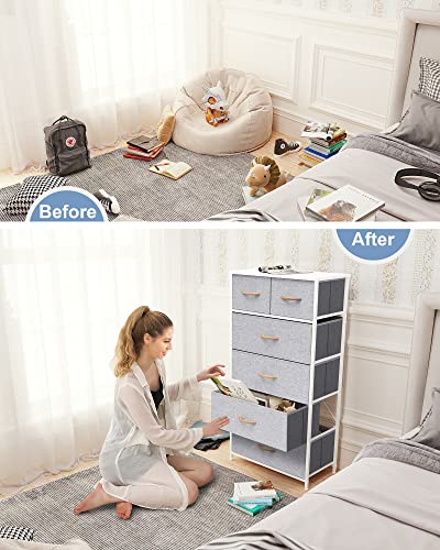 Crestlive Products Vertical Dresser Storage Tower - Sturdy Steel Frame, Wood Top, Easy Pull Fabric Bins, Wood Handles - Organizer Unit for Bedroom, Hallway, Entryway, Closets - 6 Drawers (Light Grey) - color: Light Gray, style: 6 Drawers