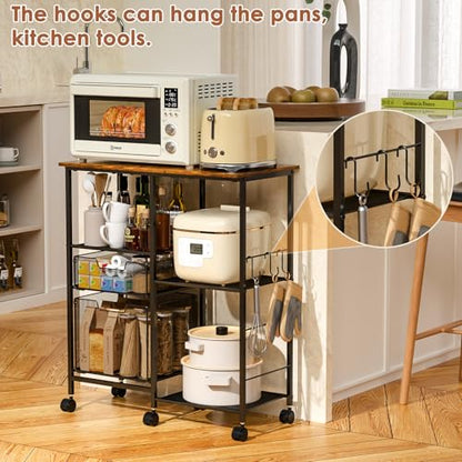 Rolling Microwave Cart with Storage, Microwave Stand with Drawers, Kitchen Storage Rack On Wheels, Kitchen Storage Cart Shelves Organizer Used As Bakers Rack Coffee Bar Station Kitchen Island Cart