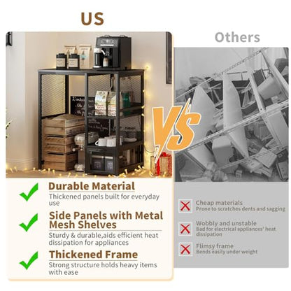 METYERRY Kitchen Bakers Rack with Power Outlet, Microwave Stand with Drawer, Mini Fridge Stand with Adjustable Shelves,Mini Fridge Cabinet Suitable for Dining Room, Dorm,Home, Black - color: Black