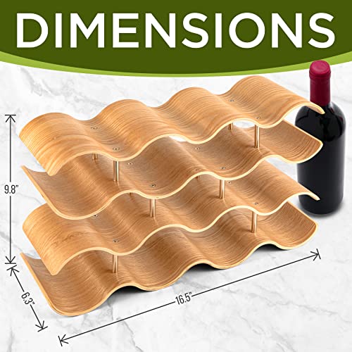 NutriChef Bamboo Wine Rack - 4 Tier Countertop Shelf with Slots that Holds 14 Bottles, Unique Stackable Wooden Holder, Save Space for Cabinet, Kitchen and Pantry, Modern Contemporary Wave Design - size: Desktop