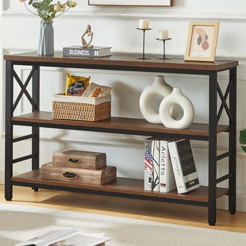 HOMBAZAAR Sofa Table,Industrial Console Table with Storage,Entryway Table with Engineered Wood and Metal,Rustic 3 Tier Shelf for Living Room,Hallway,Brown,47 Inch - color: Brown, size: 3 Tier -（12.7"D x 47.2"W x 30"H）