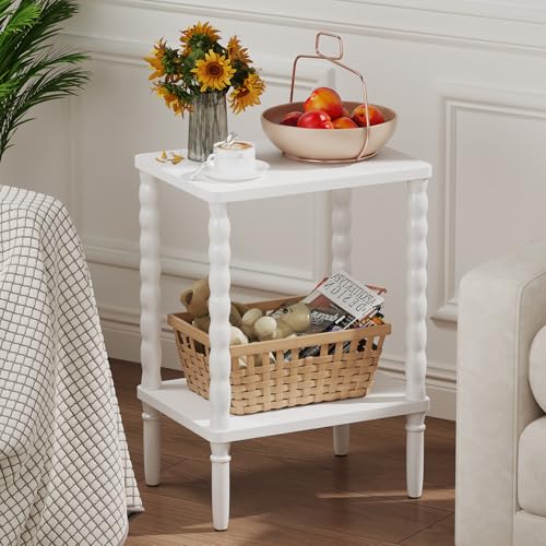 Small Narrow Side Table, Vintage End Table - Skinny Bedside Nightstand for Small Spaces, Couch/Recliner Accent Table for Bedroom Living Room Nursery, No-Tool Assembly (White) - color: White