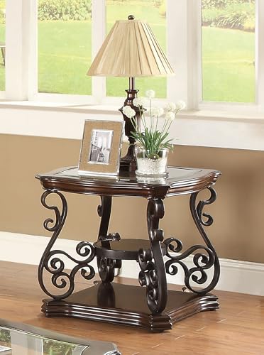 Coaster Home Furnishings - Laney - 1-Shelf Glass Top Rectangular End Table with Metal Legs, Scrollwork Design and Polished Wood Surface - Living Room - 26-Inch - Dark Merlot - 702447