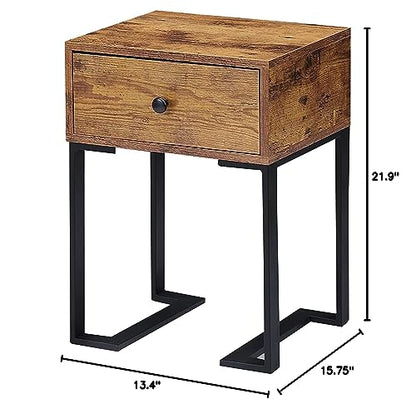VECELO Nightstand with Storage Drawer, End/Side Table for Bedroom, Sturdy Metal Frame