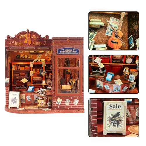 Music Shop 3D Wooden Puzzle, Book Nook Kit with LED Lights,3-Star Difficulty Craft Set for Adults & Teens, 4-6 Hours Relaxing Assembly,Unique Home Decor Birthday Gift for Music Lovers