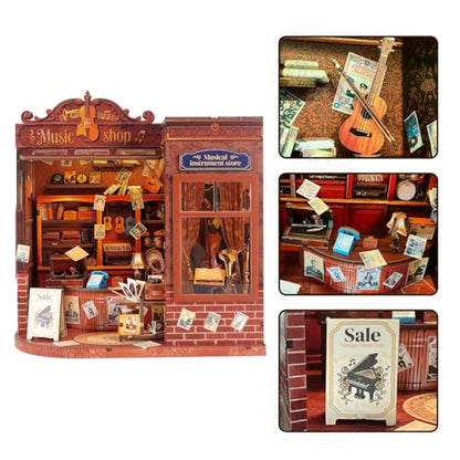 Music Shop 3D Wooden Puzzle, Book Nook Kit with LED Lights,3-Star Difficulty Craft Set for Adults & Teens, 4-6 Hours Relaxing Assembly,Unique Home Decor Birthday Gift for Music Lovers