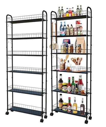 6 Tier Slim Rolling Storage Cart, Mobile Shelving Unit with Wheels, Metal Wire Storage Rack with Baskets for Kitchen Bathroom Office Laundry Narrow Piaces (6in Slim Rolling Cart) - size: 6in Slim Rolling Cart