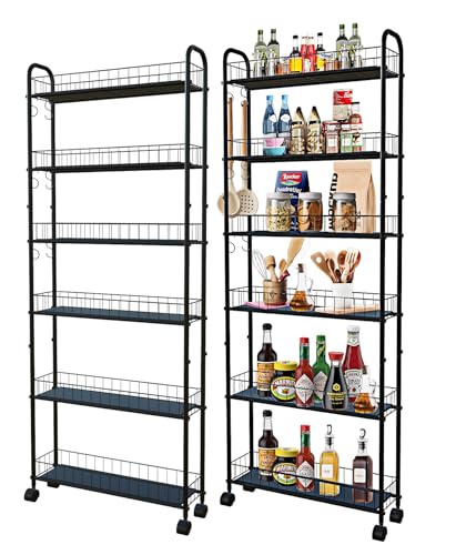 6 Tier Slim Rolling Storage Cart, Mobile Shelving Unit with Wheels, Metal Wire Storage Rack with Baskets for Kitchen Bathroom Office Laundry Narrow Piaces (6in Slim Rolling Cart) - size: 6in Slim Rolling Cart