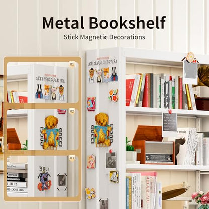 70.9" H Metal Bookshelf, Adjustable Bookcase, 5-Tier Heavy Duty Bookshelf with Bookend, Tall Bookshelves, Bookcase Shelf for Living Room, Office, Library,Classroom (White-37.4W) - color: White, size: 37.4" Wide