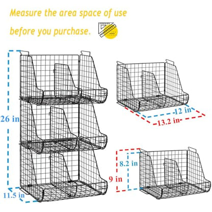 Stacking Can Dispensers 3 Tier with 3 Divider, Large Pantry Can Organizer, Beverage Drink Pop Soda Can Storage Basket, Can Holders for Pantry, Canned Food Rack Wire Bins for Kitchen Cabinet (3-Pack) - size: 3-Pack