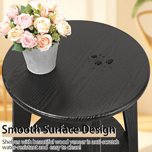 Side End Table Round Black Beside Table Sofa Table Nightstand Modern End Table 2-Tier Small Accent Tables Great for Small Spaces Living Room Bedroom - color: Black