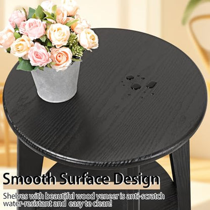 Side End Table Round Black Beside Table Sofa Table Nightstand Modern End Table 2-Tier Small Accent Tables Great for Small Spaces Living Room Bedroom - color: Black