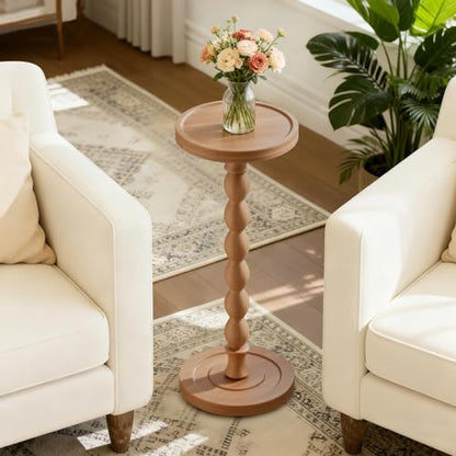Rubber Wood Round Side Table, Solid Wood Small Drink Table for Small Spaces, Modern Accent Tables, End Tables for Living Room, Bedroom and Office (Light Walnut, 9.4 Inch) - color: Light Walnut