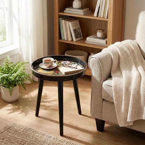 Round Indoor Side Tables with Detachable Wooden 3 Legs, Versatile Tray Table, Perfect for Round Coffee Table Tea, and Relaxation Time 17.7 Inch (Strawberry) - color: Strawberry