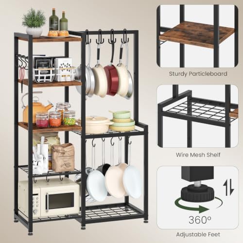 CHOEZON 5-Tier Pot Rack, Cookware Stand with Hooks, Pans Pots Organizer for Kitchen, Living Room, and Bedroom, Black TPR17BF