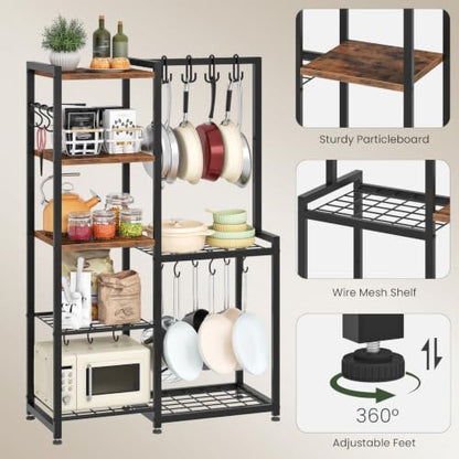 CHOEZON 5-Tier Pot Rack, Cookware Stand with Hooks, Pans Pots Organizer for Kitchen, Living Room, and Bedroom, Black TPR17BF