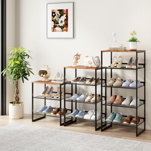 3 Tier Metal Shoe Rack, Sturdy Steel Frame with Rust-Proof Coating, MDF Top, Adjustable Flat Inclined Mesh Shelves, Anti-Tip Scratch-Resistant Feet, Sleek Show Rack for Entryway, Hallway, Garage - size: 3 Tier (16.5″x11.8″x19.8″)