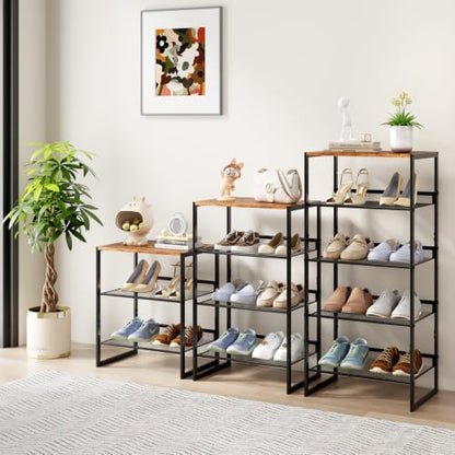 4 Tier Metal Shoe Rack, Sturdy Steel Frame with Rust-Proof Coating, MDF Top, Adjustable Flat Inclined Mesh Shelves, Anti-Tip Scratch-Resistant Feet, Sleek Show Rack for Entryway, Hallway, Garage - size: 4 Tier (16.5″x11.8″x27.8″)