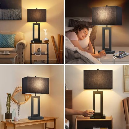 TOBUSA 28’’ Tall Black Lamps for Living Rooms Set of 2, Modern Touch Control Table Lamps for Bedroom, 3 Way Dimmable Bedside Lamps with 2 USB Ports&AC Outlet, High-end Decor Lamp for Home Office | 3 Way Dimmable, Touch Control, Black Fabric Shade, Large D