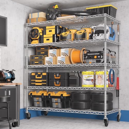 PrimeZone 5 Tier 48" Wx24''Dx81''H Wire Shelving with Wheels 3000lbs NSF Certified Storage Shelves Heavy Duty Metal Shelf Adjustable Rolling Rack Commercial Garage Restaurant Warehouse Kitchen Chrome - size: 48" W x 24" D x 81" H