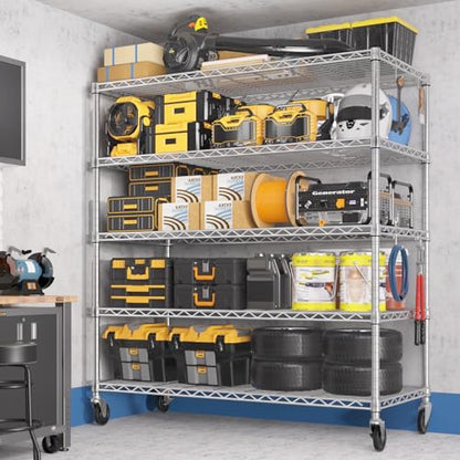 PrimeZone 5 Tier 48" Wx24''Dx81''H Wire Shelving with Wheels 3000lbs NSF Certified Storage Shelves Heavy Duty Metal Shelf Adjustable Rolling Rack Commercial Garage Restaurant Warehouse Kitchen Chrome - size: 48" W x 24" D x 81" H