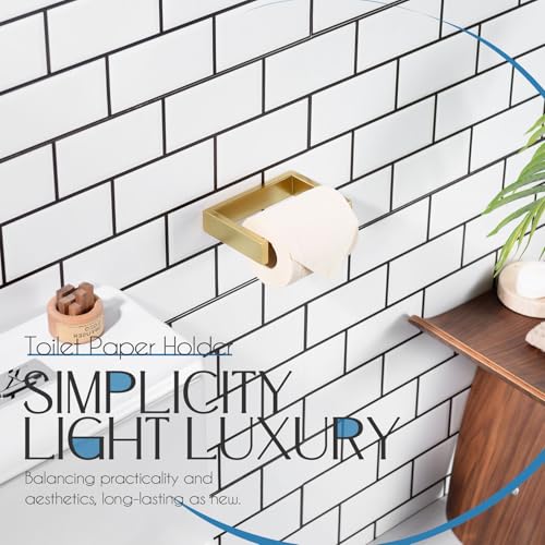KOKOSIRI Toilet Paper Holder Spring Loaded Bathroom Toilet Roll Holder Wall Mount Stainless Steel Brushed Gold B2011BG - color: Brushed Gold, size: Without Shelf