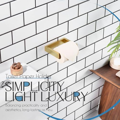 KOKOSIRI Toilet Paper Holder Spring Loaded Bathroom Toilet Roll Holder Wall Mount Stainless Steel Brushed Gold B2011BG - color: Brushed Gold, size: Without Shelf