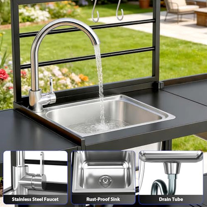 LEVELEVE Modular Outdoor Kitchen Island 5-Piece Set, Aluminum Outdoor Prep Station Grill Cart with Independent Sink, Storage Cabinets & Shelves for Backyard Patio Deck - size: 5-Pieces Set