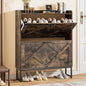 Nicetree Shoe Cabinet with 2 Flip Drawers, Entryway Organizer, Chestnut | Slim Wood Shoe Rack with Metal Legs, Farmhouse Shoe Cabinet Storage for Entryway, Foyer, Hallway, Shoe Dresser with Hook - color: Chestnut