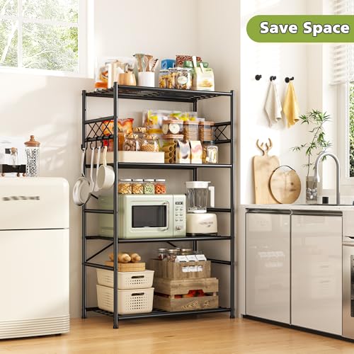 DurayLoly Storage Shelves 4 Tier Shelf Organizer,Metaling Shelving with Hooks,Heavy Duty Garage Shelves Unit with Leveling Feet,Wire Shelving for Pantry,Kitchen and Closet,23.6" W x 13.8" D x 60.4" H - size: 23.6" W x 13.8" D x 60.4" H (4T)