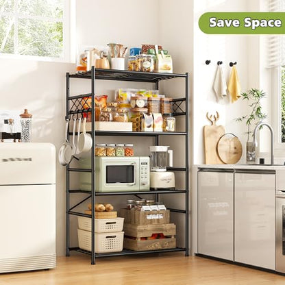 DurayLoly Storage Shelves 4 Tier Shelf Organizer,Metaling Shelving with Hooks,Heavy Duty Garage Shelves Unit with Leveling Feet,Wire Shelving for Pantry,Kitchen and Closet,23.6" W x 13.8" D x 60.4" H - size: 23.6" W x 13.8" D x 60.4" H (4T)