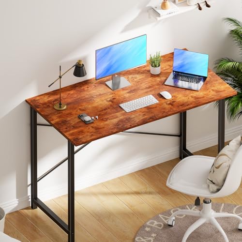 OLIXIS Home Office Computer Desk, Small Office 44-inch Writing and Study Desk, Bedroom Table with Metal Frame and Wooden Top, Compact Modern Study Table for Home Use, Rustic Brown - color: Rustic Brown, size: 44-In