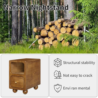 Small Narrow Nightstand with Drawers, Solid Wood Nightstand, Walnut Night Stand, Mid Century Side Table, Modern Bedside Tables for Bedroom (10 inch) - style: Narrow Nightstand