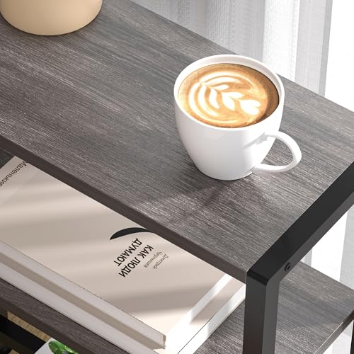 Narrow Side Table Set of 2 for Small Space, 2-Tier Small End Table with Shelf Holder, Slim Nightstand, Skinny Snack Couch Table in Living Room, Bedroom, Study, Kitchen and Balcony (Grey) - color: Grey