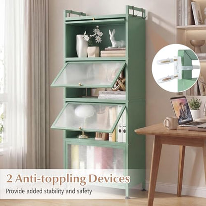 LDAILY 5-Tier Kitchen Storage Cabinet, Mobile Microwave Stand with Metal Frame, Double Anti-toppling Device, 4 Rolling Casters, Freestanding Bakers Rack for Kitchen, Dining Room, Living Room (Green) - color: Green