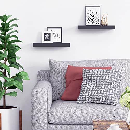 Ballucci Floating Shelves, 2-Pack 16" Wood Wall Shelf Set with Invisible Brackets for Bathroom, Living Room, Bedroom, Kitchen, Nursery, 6" Deep, Black - color: Black, size: 15.8 in (1.5)