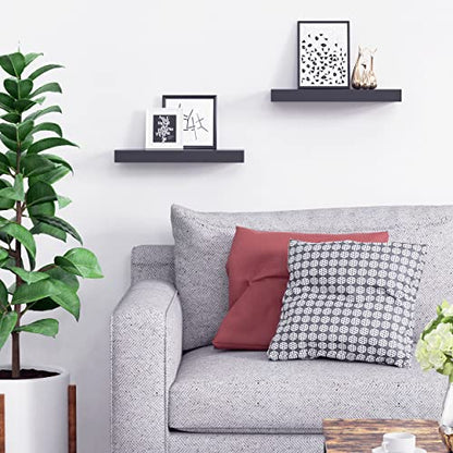 Ballucci Floating Shelves, 2-Pack 16" Wood Wall Shelf Set with Invisible Brackets for Bathroom, Living Room, Bedroom, Kitchen, Nursery, 6" Deep, Black - color: Black, size: 15.8 in (1.5)