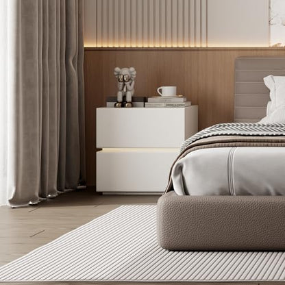 Modern Nightstand with Lights Strip, Leather Wrapped Bedside Table with 2 Drawers, Small Night Stands for Bedroom, End Table, Side Table, No Assembly Required (White, Light Drawers) - size: Light Drawers