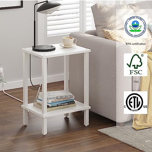 TUTOTAK End Table, Set of 2, Side Table, Nightstand, 2-Tier Storage Shelf, Sofa Table for Small Space, Living Room, Bed Room TB01BW035 - color: Pure White