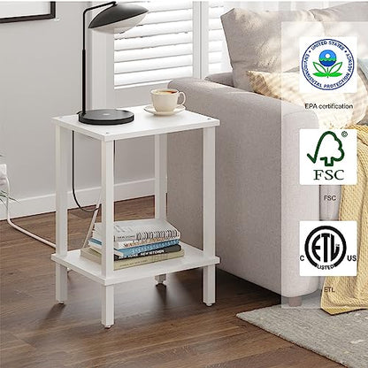 TUTOTAK End Table, Set of 2, Side Table, Nightstand, 2-Tier Storage Shelf, Sofa Table for Small Space, Living Room, Bed Room TB01BW035 - color: Pure White