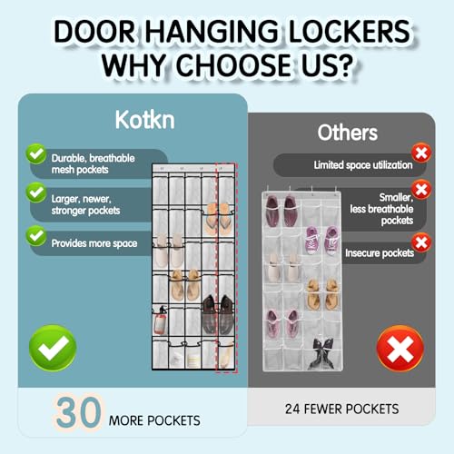 Kotkn Over the Door Shoe Organizer with 30 Breathable Mesh Pockets (2PC-White) - color: 2PC-White