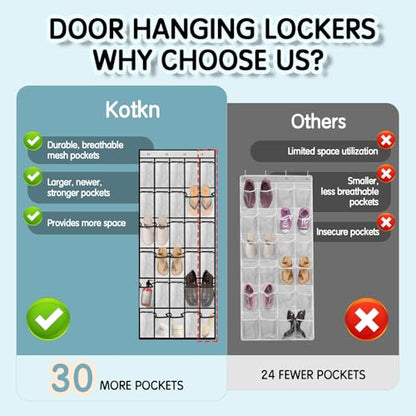 Kotkn Over the Door Shoe Organizer with 30 Breathable Mesh Pockets (2PC-White) - color: 2PC-White