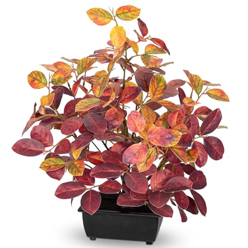 Briful 15.7" Fake Fall Bonsai Plant in Black Pot, Artificial Autumn Eucalyptus Plant with Red Orange Leaves Faux Plant Indoor for Home Office Room Shelf Table Centerpiece Thanksgiving Decor - color: Red