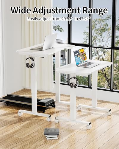 Okin Electric Standing Desk 31.5x19.7 Inches Small Computer Desk-Whole Piece Stand up Desk with Wheels Gaming Rolling Home Office Desks, White - color: White+casters, size: 31.5 Inch